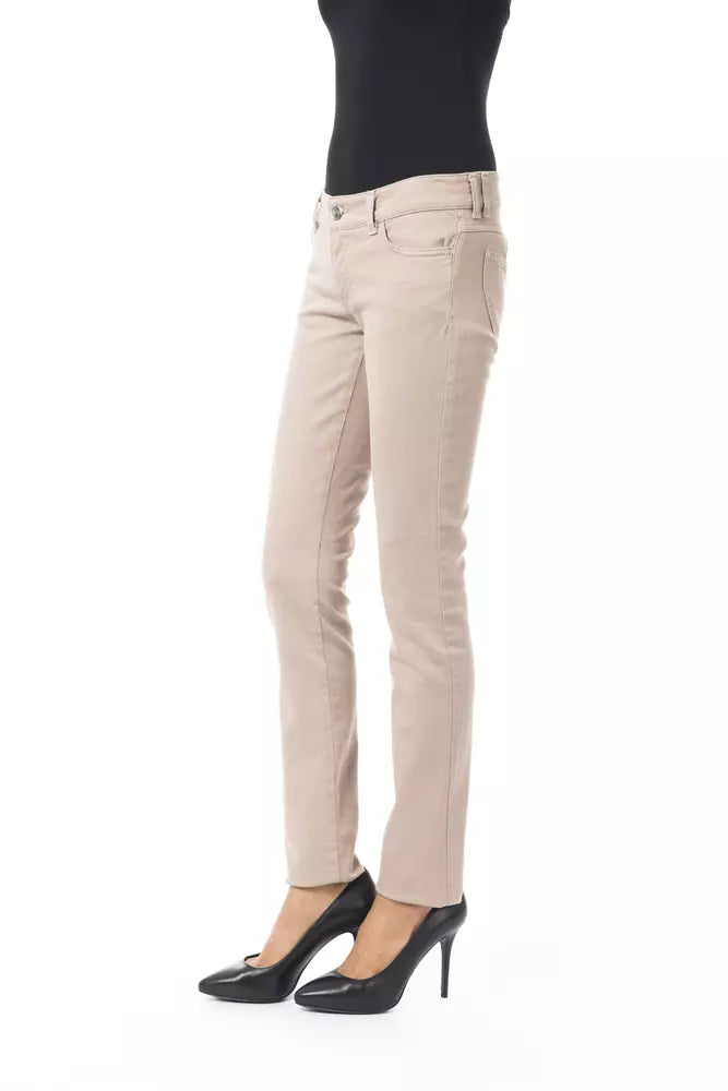 Beige Damen Slim Hose aus Baumwolle