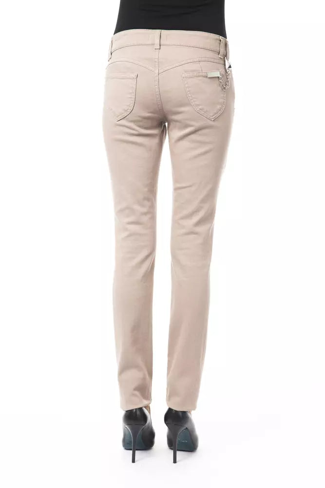 Beige Damen Slim Hose aus Baumwolle
