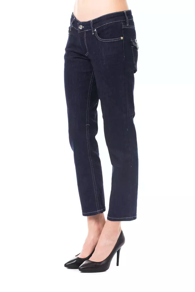 Blaue Caprijeans aus Baumwolle für Damen
