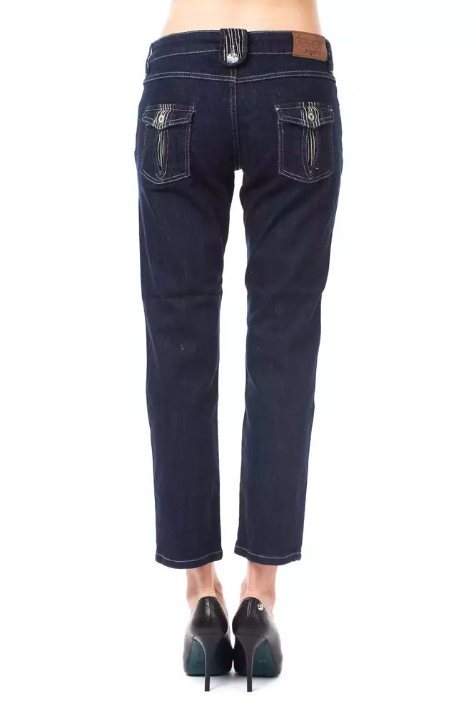 Blaue Caprijeans aus Baumwolle für Damen
