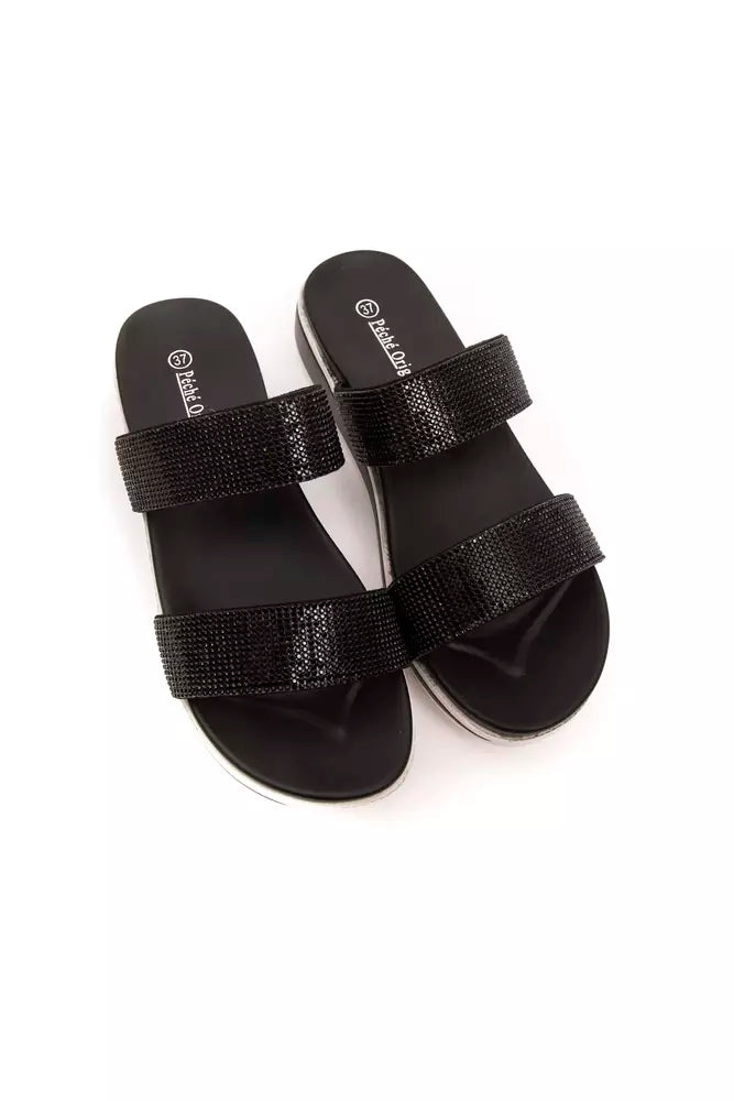 Schicke niedrige Sandalen mit Strass und zwei Riemen