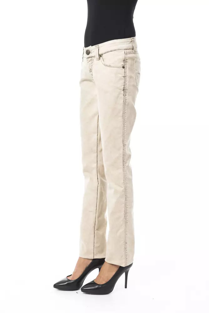 Beige Slim-Jeans aus Baumwolle für Damen