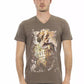 Braunes Herren-T-Shirt aus Baumwolle mit V-Ausschnitt