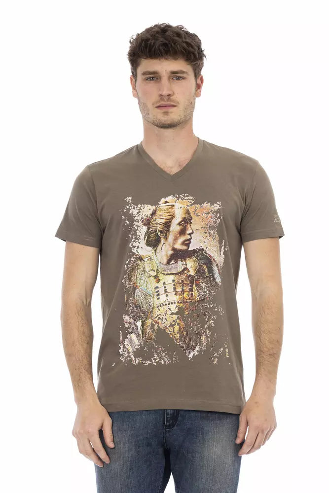 Braunes Herren-T-Shirt aus Baumwolle mit V-Ausschnitt