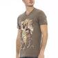 Braunes Herren-T-Shirt aus Baumwolle mit V-Ausschnitt