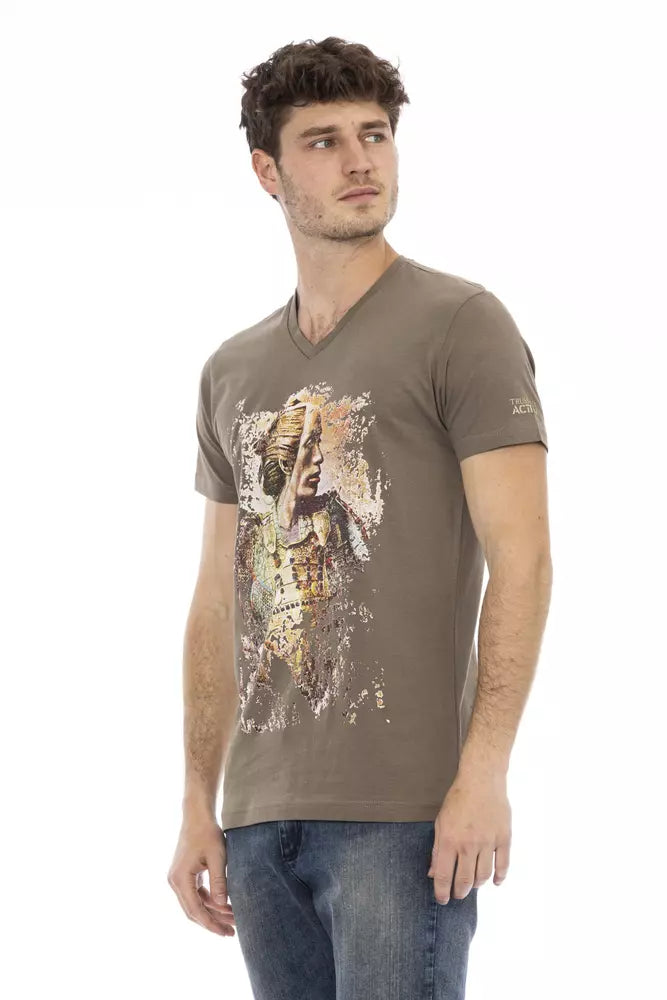 Braunes Herren-T-Shirt aus Baumwolle mit V-Ausschnitt