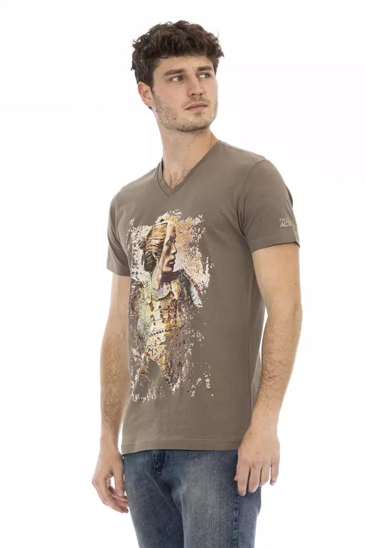 Braunes Herren-T-Shirt aus Baumwolle mit V-Ausschnitt