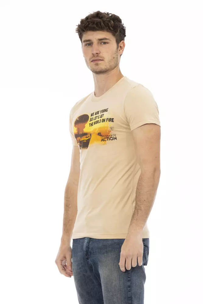 Beiges Herren-T-Shirt aus Baumwolle