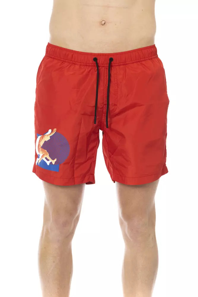 Red Polyester Men's Swim Short