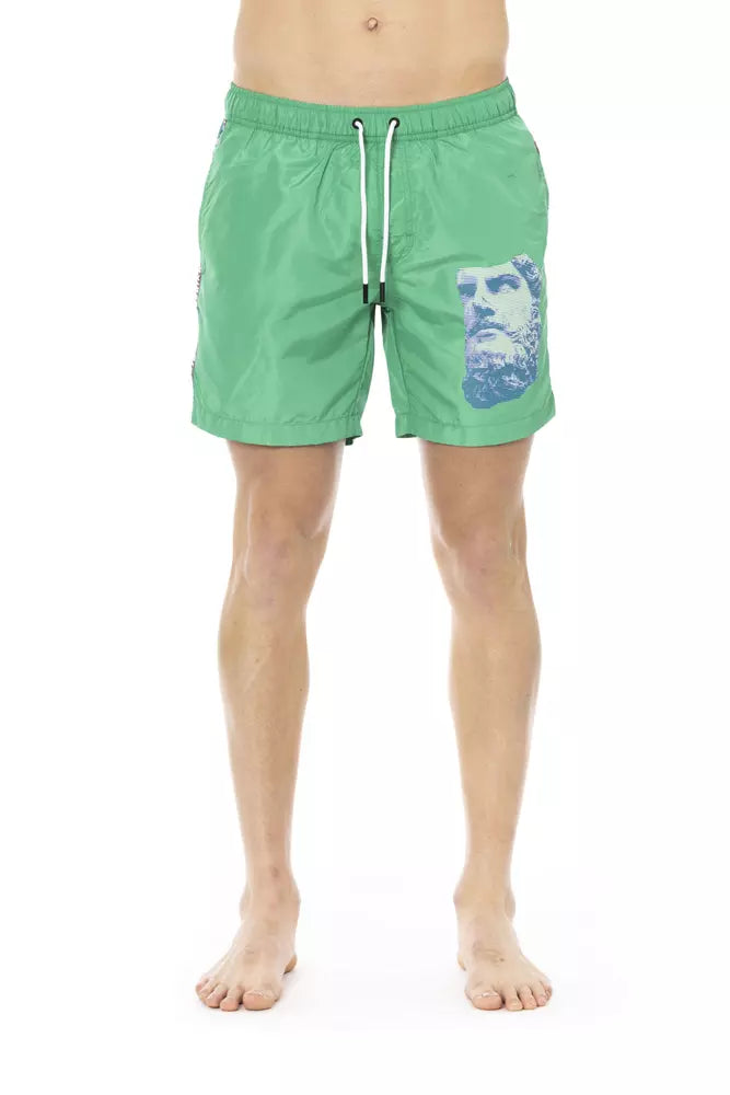 Green Polyester Men Swim Shorts