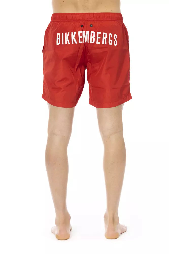 Red Polyester Men's Swim Short