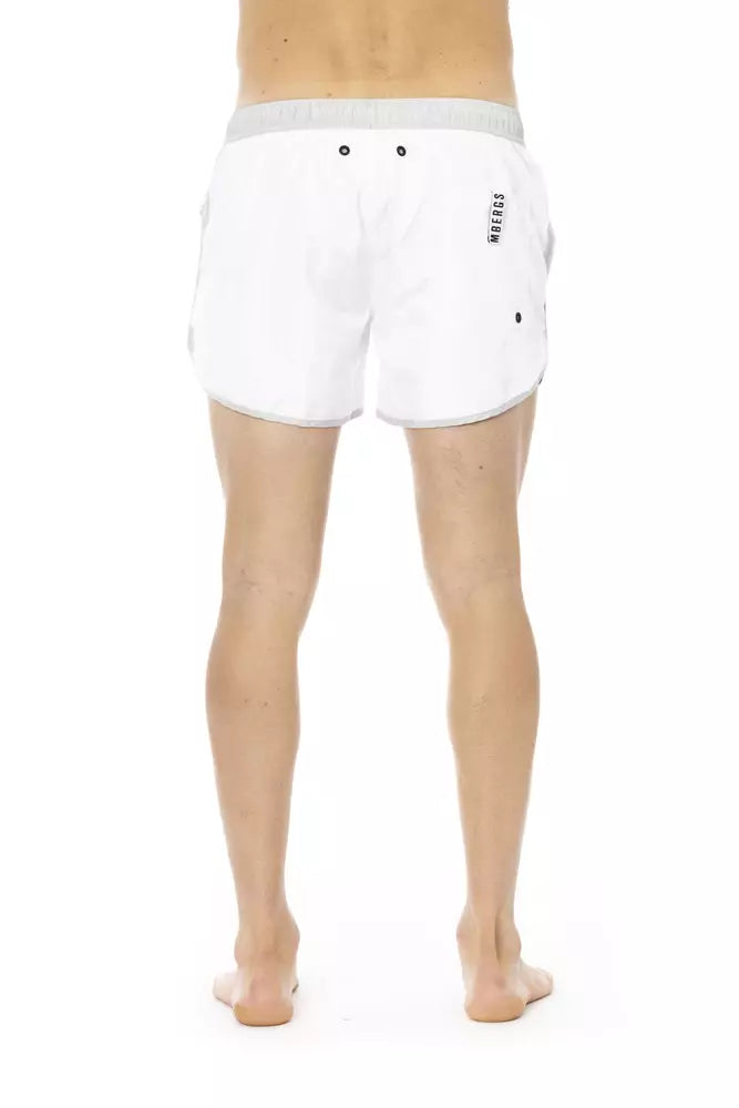 White Polyester Men Swim Shorts