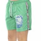 Green Polyester Men Swim Shorts