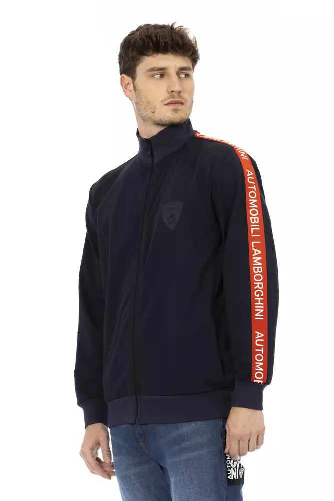 Blauer Polyester-Herrenpullover mit Reißverschluss und Seitentaschen