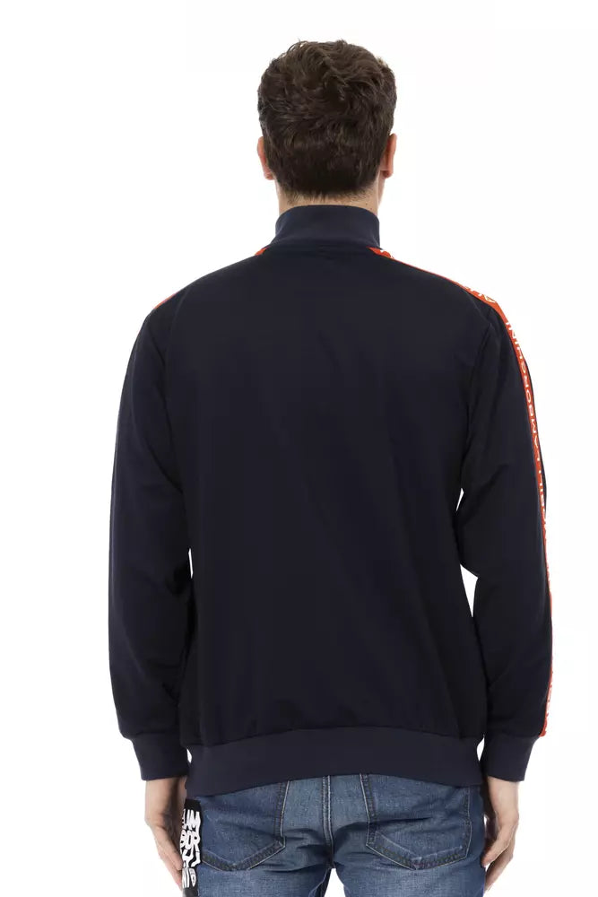 Blauer Polyester-Herrenpullover mit Reißverschluss und Seitentaschen