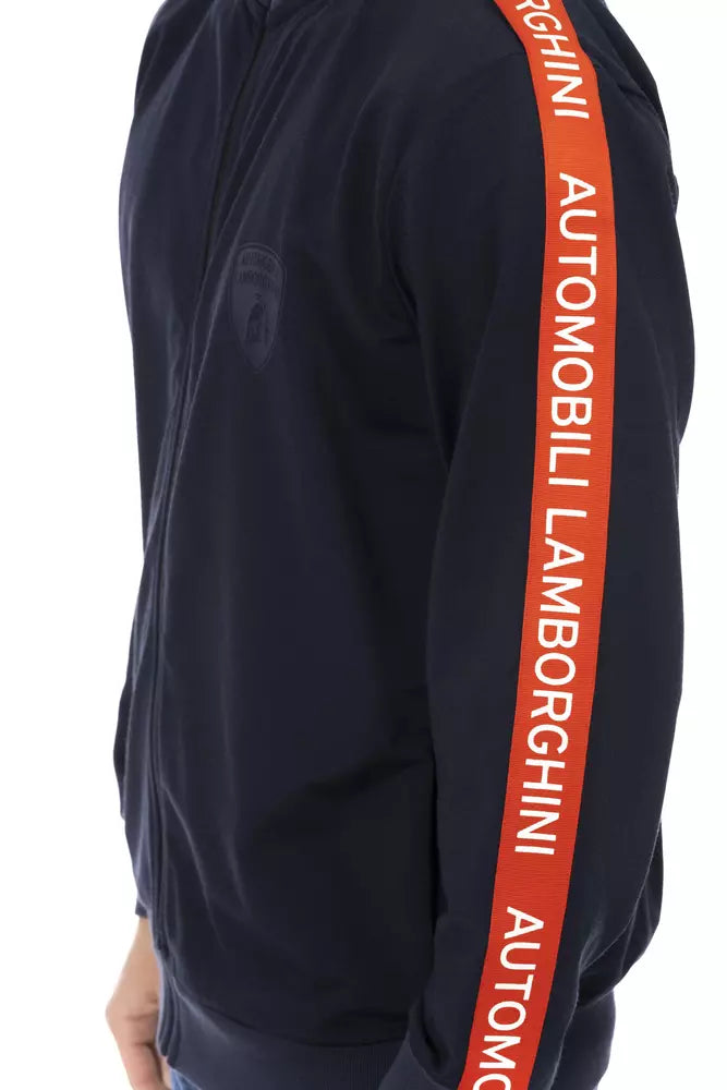 Blauer Polyester-Herrenpullover mit Reißverschluss und Seitentaschen