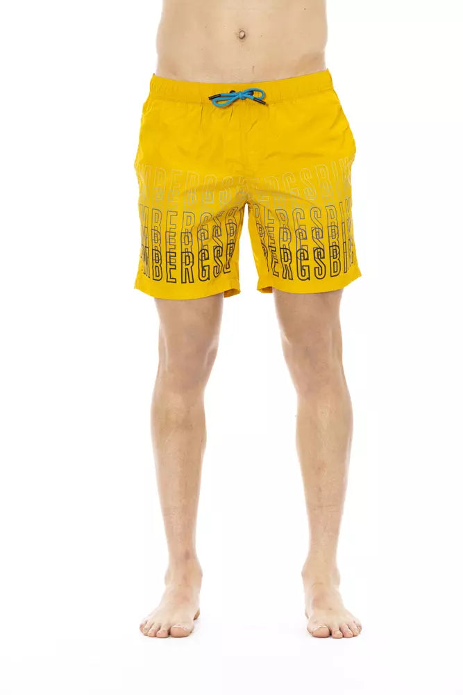 Pantaloncini da bagno da uomo in poliestere giallo