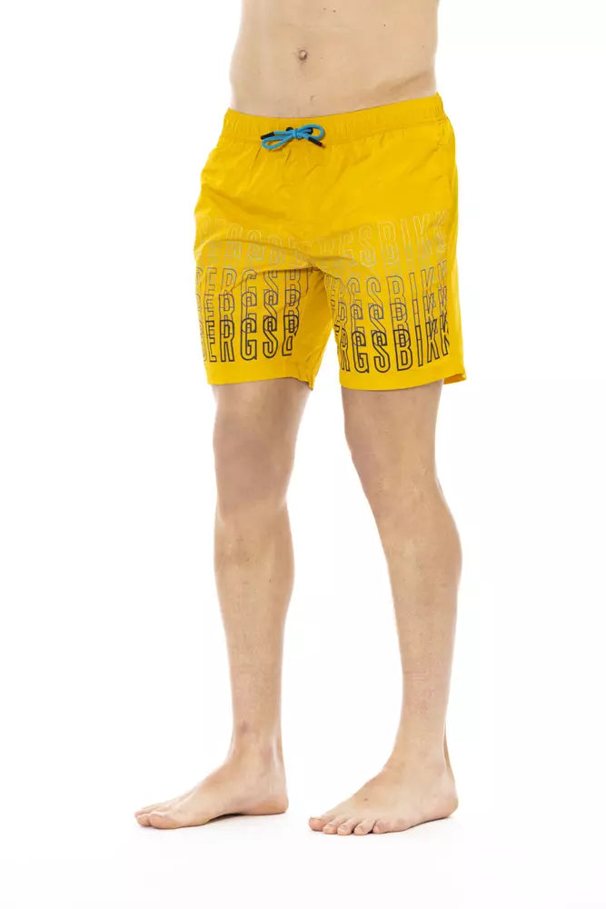 Pantaloncini da bagno da uomo in poliestere giallo