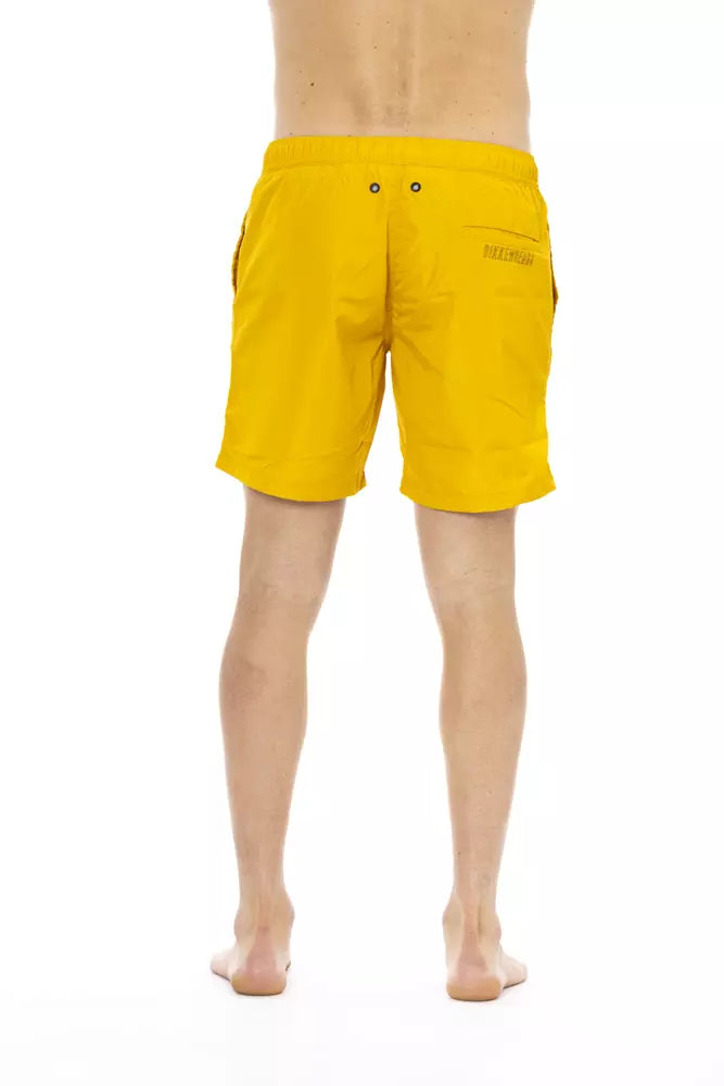 Pantaloncini da bagno da uomo in poliestere giallo