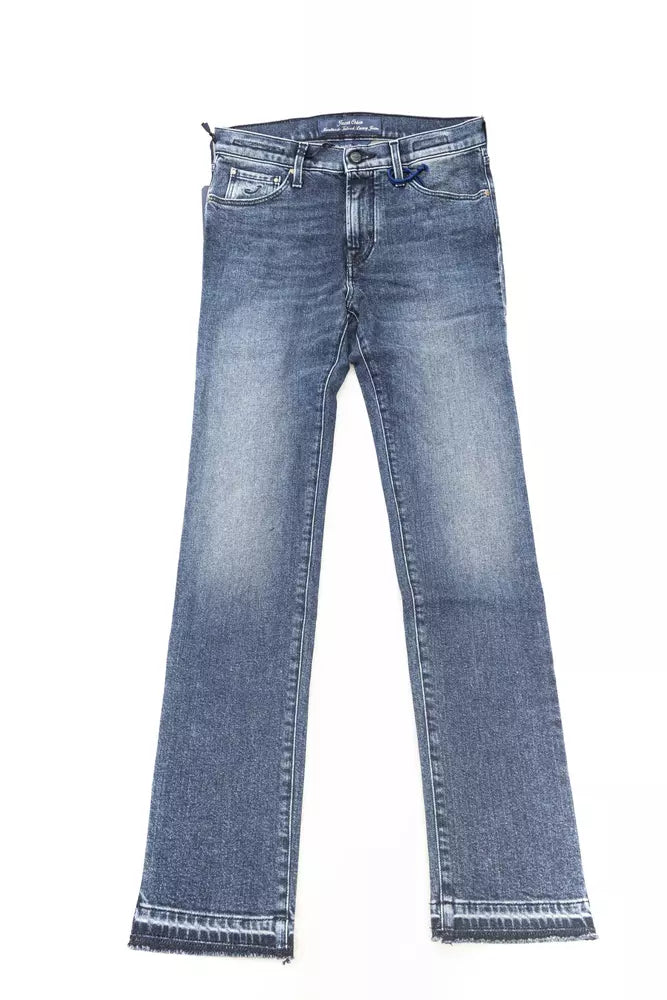 Blaue Damenjeans aus Baumwolle mit Ponyfell-Label