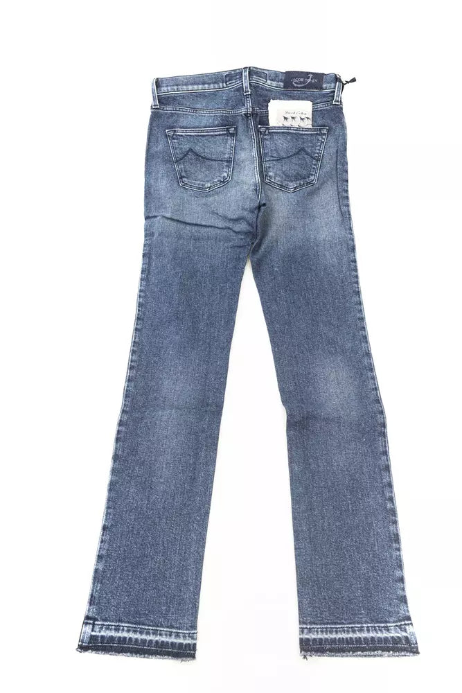 Blaue Damenjeans aus Baumwolle mit Ponyfell-Label