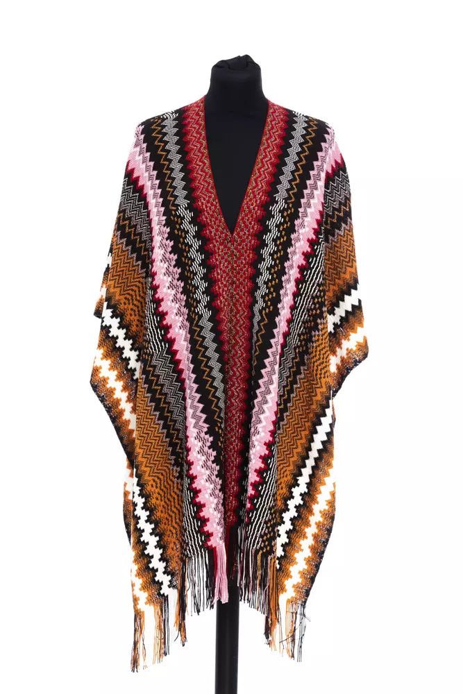 Poncho multicolore in lana da donna