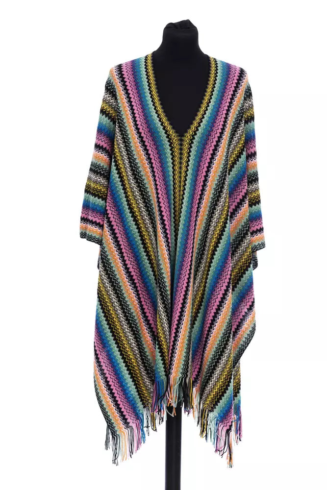 Poncho multicolore in lana da donna