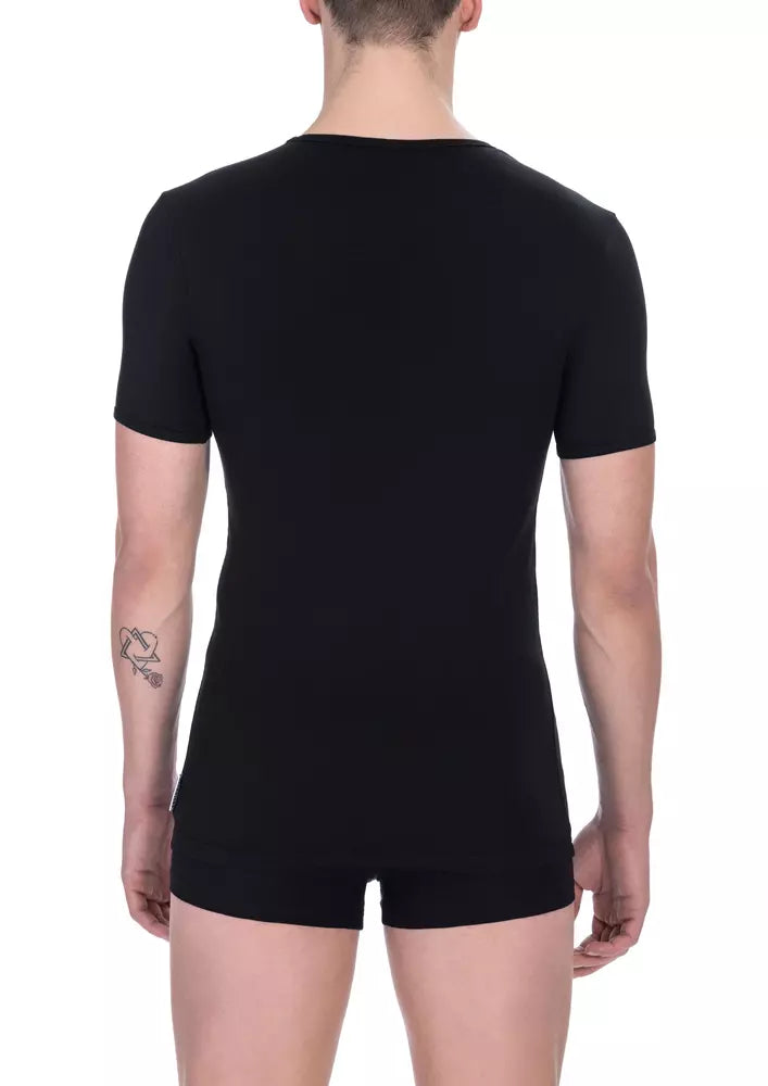 T-shirt nera da uomo in cotone con scollo a V