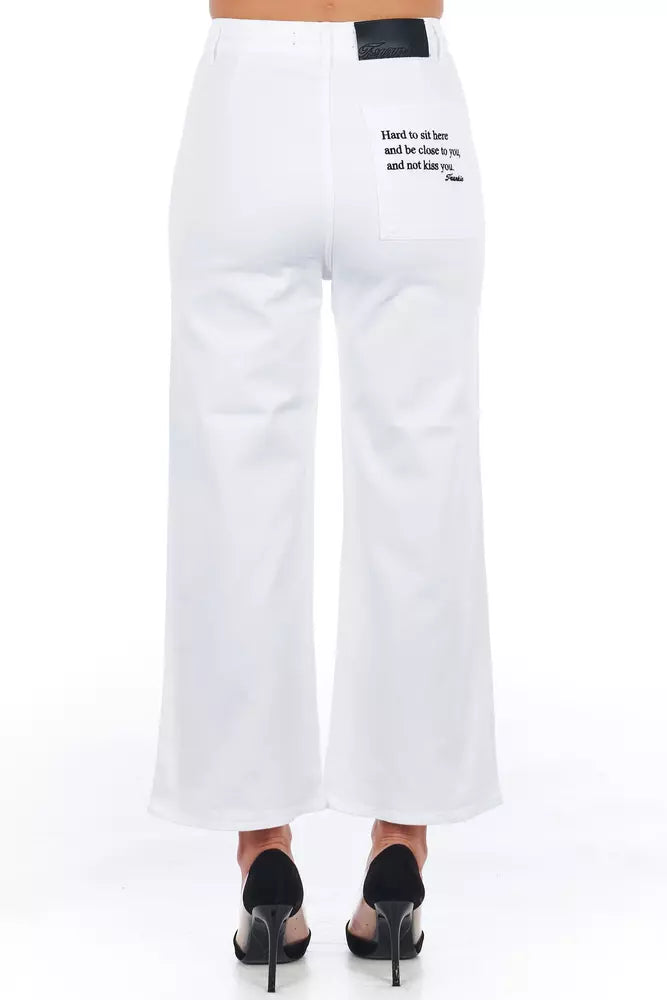 White Cotton Women's Cropped Trouser