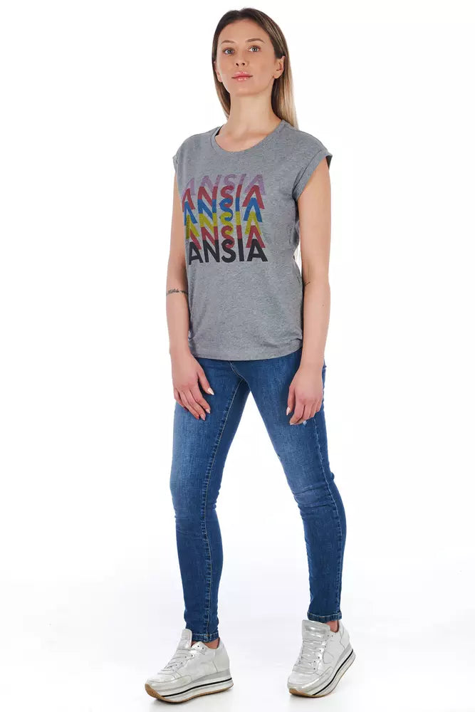 Graues Damen-T-Shirt aus Baumwolle