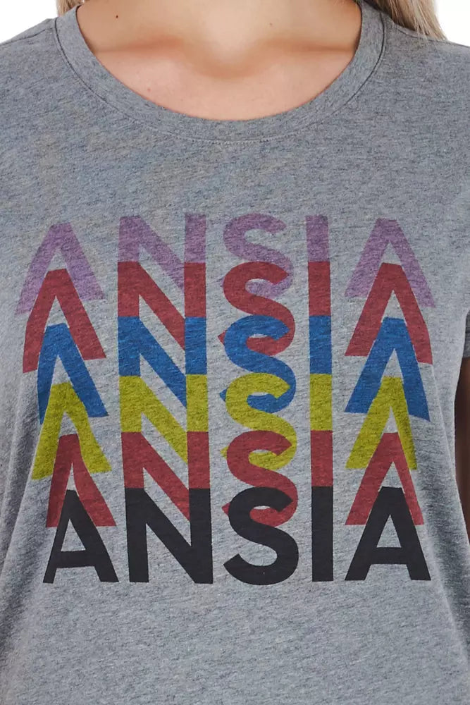 Graues Damen-T-Shirt aus Baumwolle