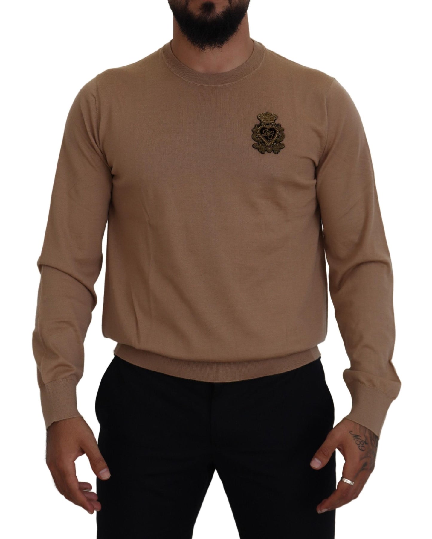 Maglione girocollo in cashmere beige