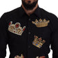 Elegantes schwarzes Slim Fit Hemd mit Kronenstickerei
