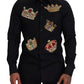 Elegantes schwarzes Slim Fit Hemd mit Kronenstickerei