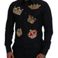Elegantes schwarzes Slim Fit Hemd mit Kronenstickerei