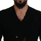Eleganter schwarzer Pullover aus Wollmischung mit V-Ausschnitt