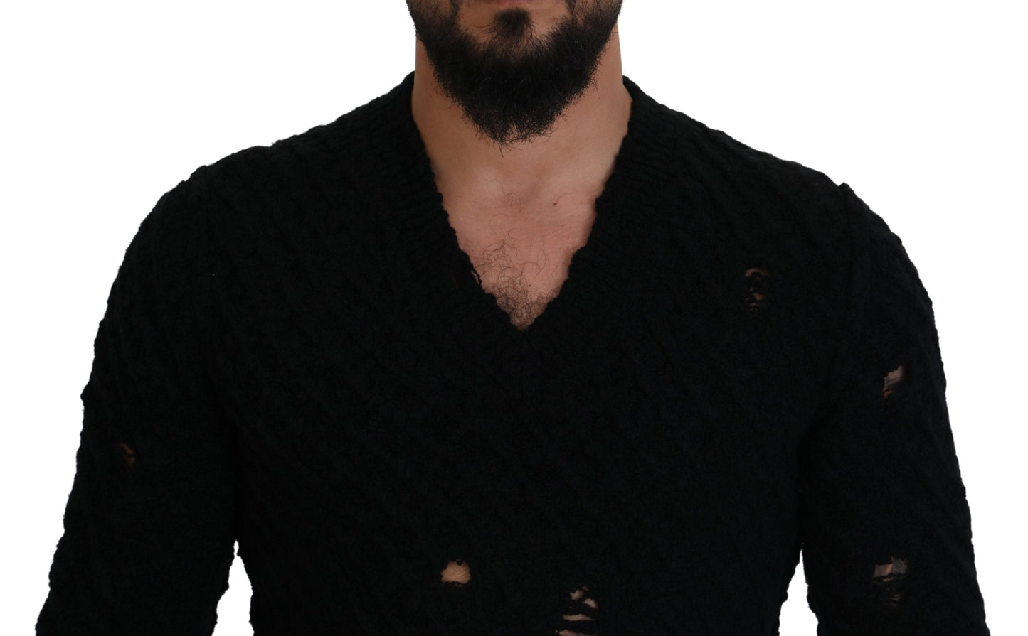 Eleganter schwarzer Pullover aus Wollmischung mit V-Ausschnitt