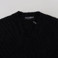 Eleganter schwarzer Pullover aus Wollmischung mit V-Ausschnitt