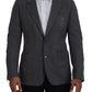 Elegant Gray Wool Blazer with Bee Crown Embroidery