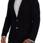 Elegant Single Breasted Black Wool Blazer