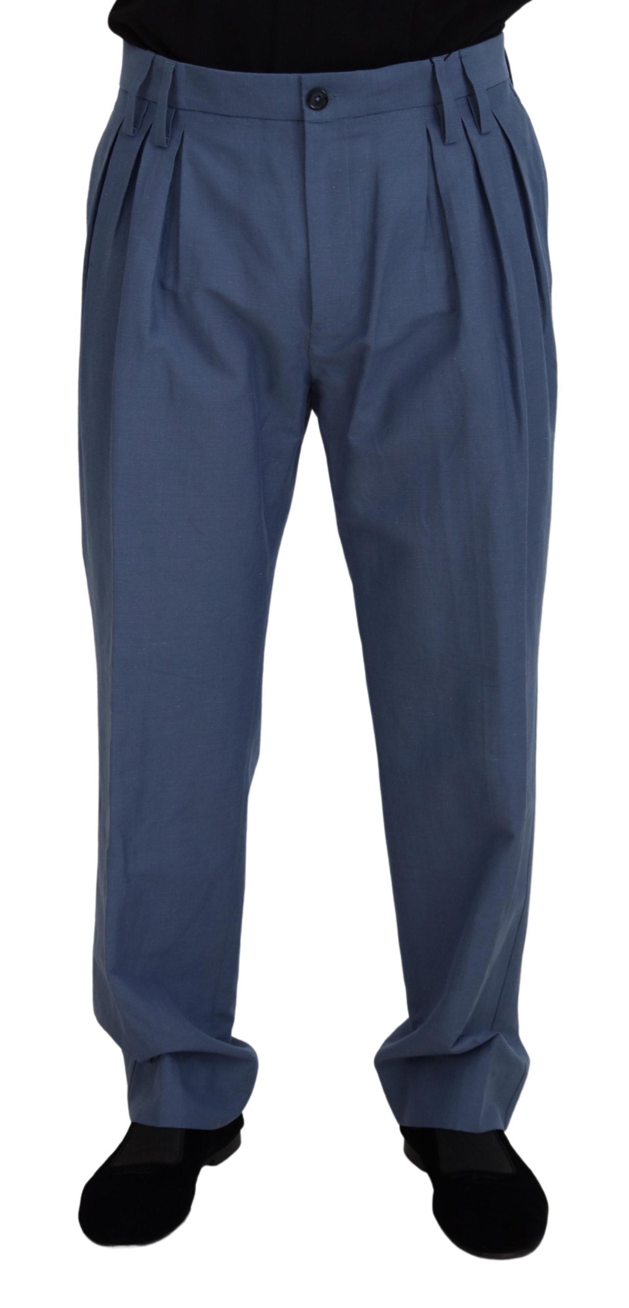 Elegante blaue Hose aus Leinen-Baumwoll-Mischgewebe