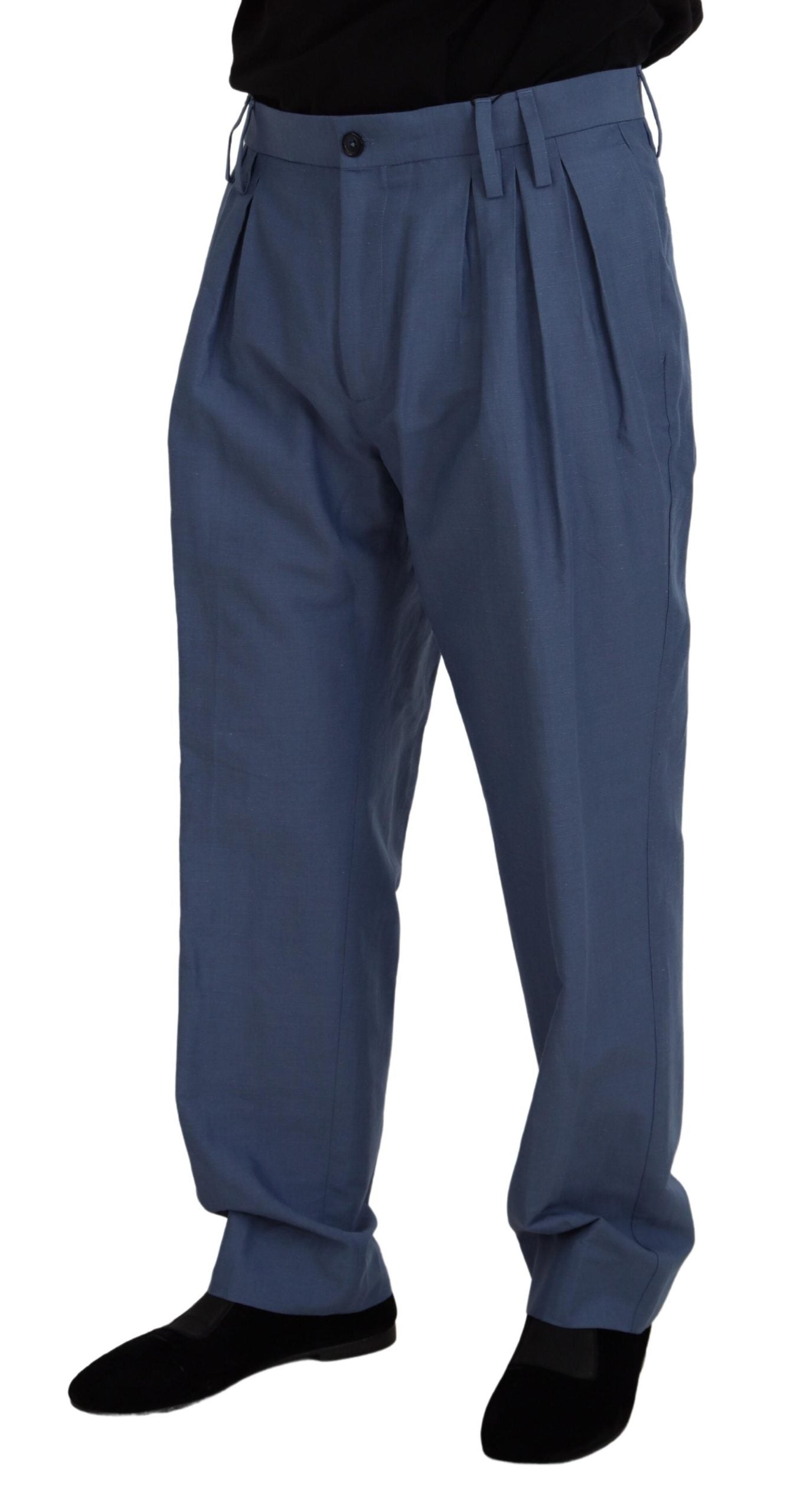 Elegante blaue Hose aus Leinen-Baumwoll-Mischgewebe