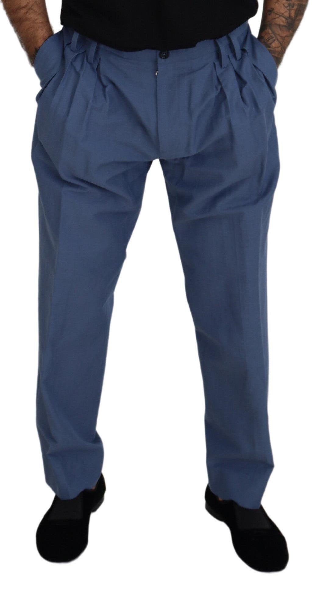 Elegante blaue Hose aus Leinen-Baumwoll-Mischgewebe