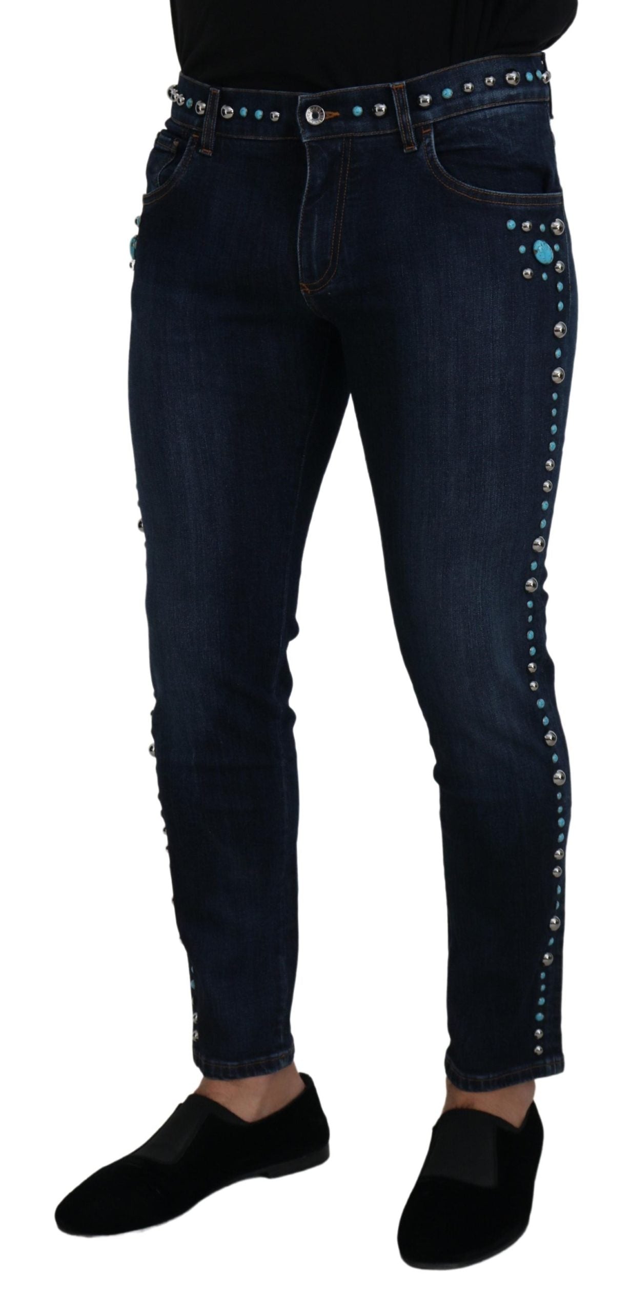 Jeans mit Nieten und Opulenz-Print