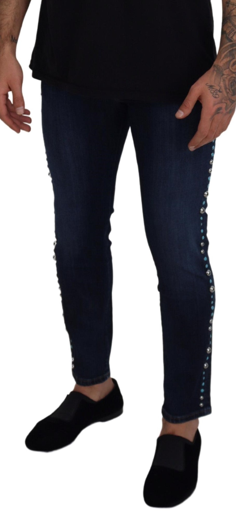 Jeans mit Nieten und Opulenz-Print