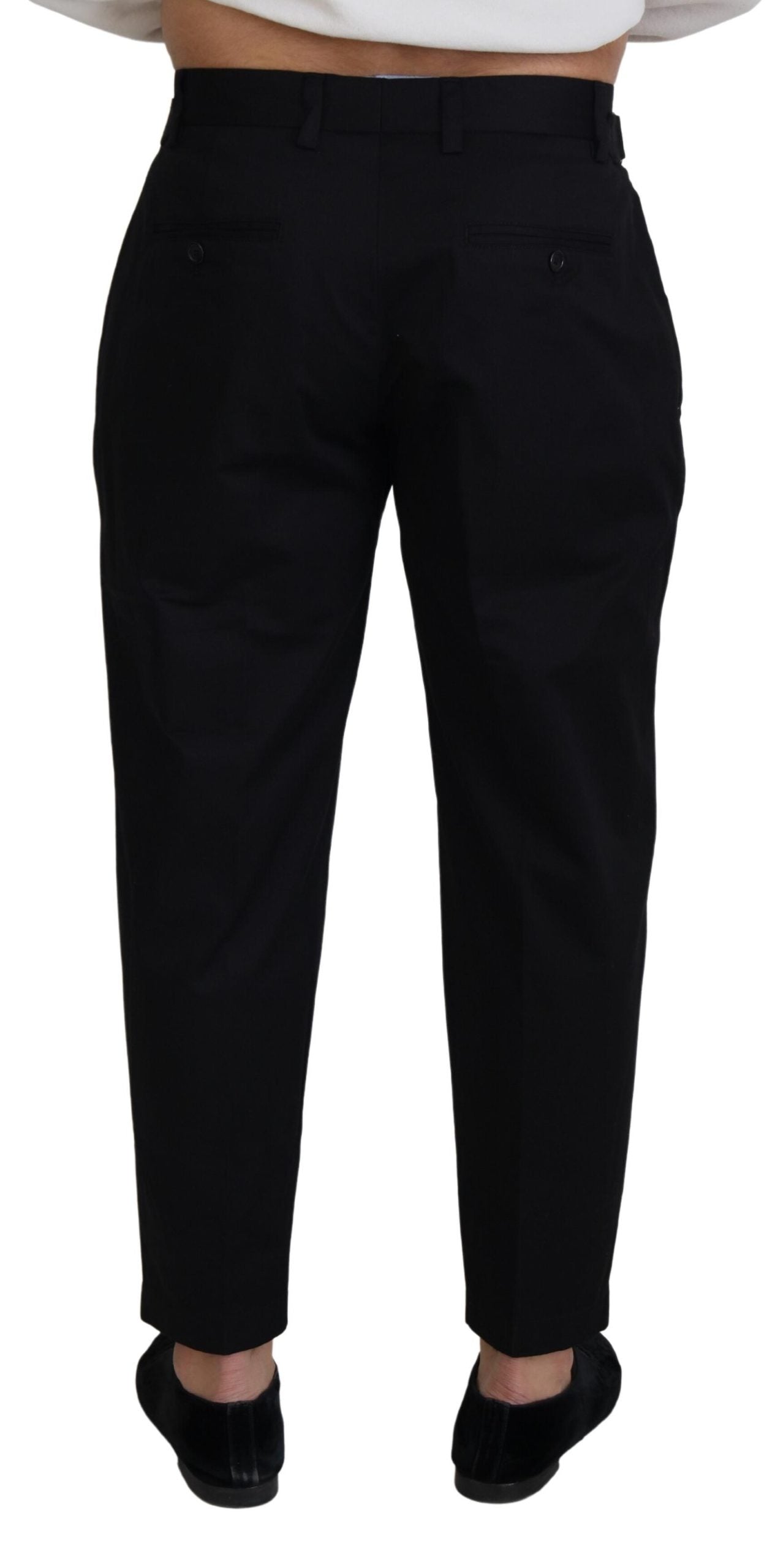 Elegante schwarze italienische Designerhose mit seitlicher Schnalle