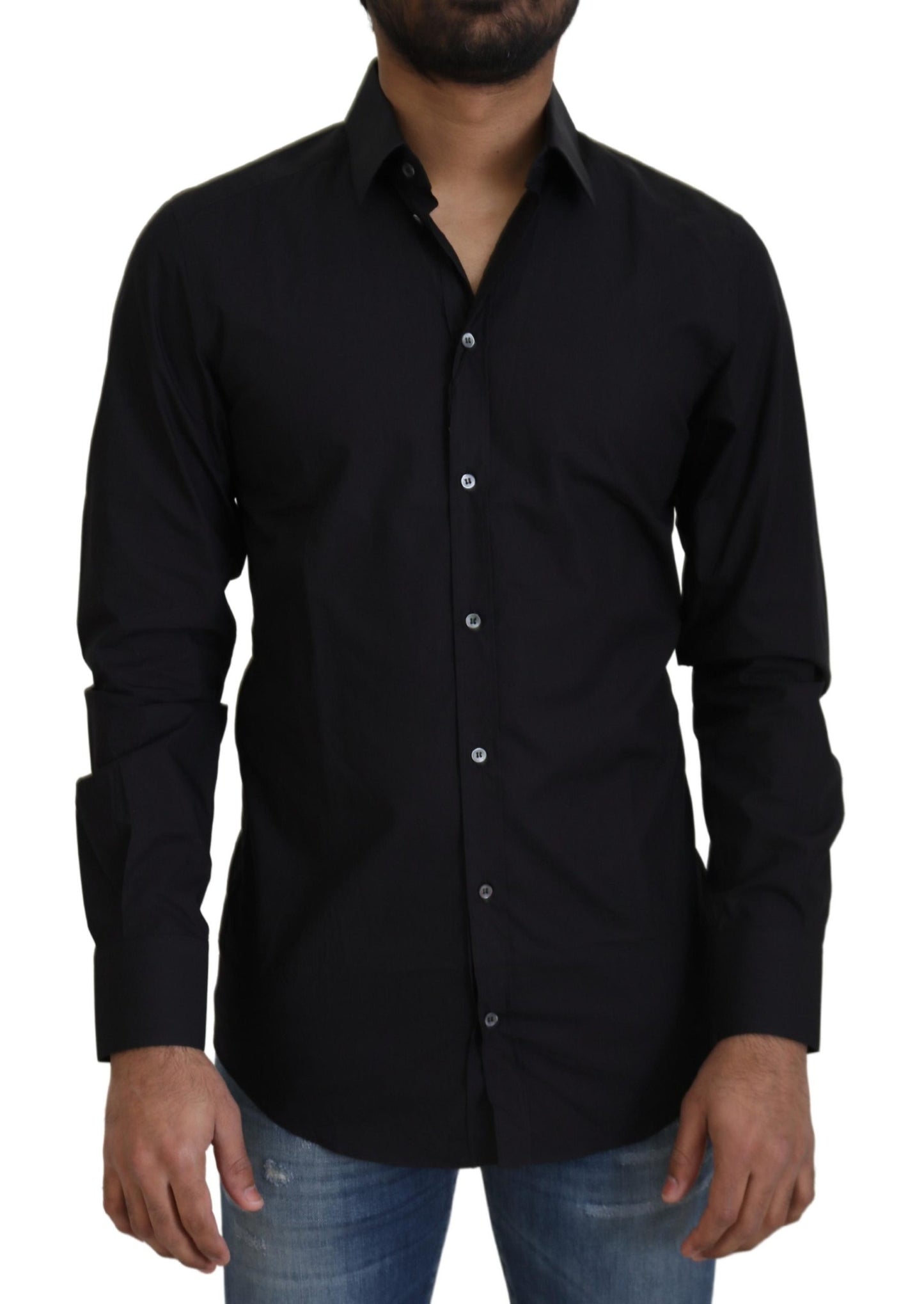 Elegantes Slim Fit Hemd aus schwarzer Baumwolle
