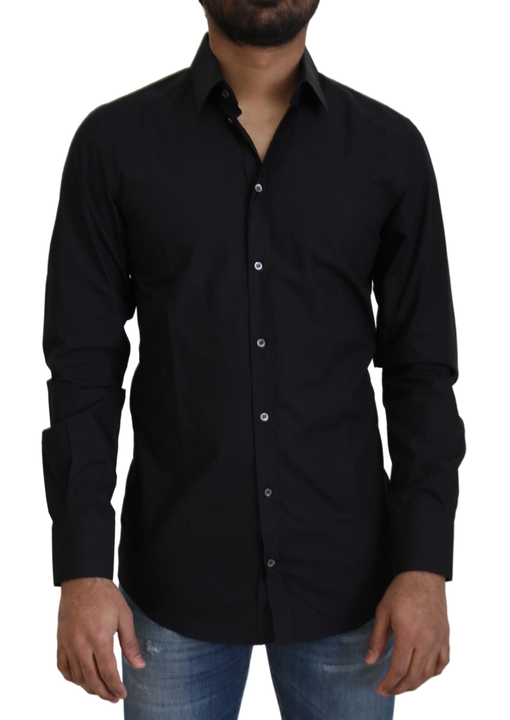 Elegantes Slim Fit Hemd aus schwarzer Baumwolle