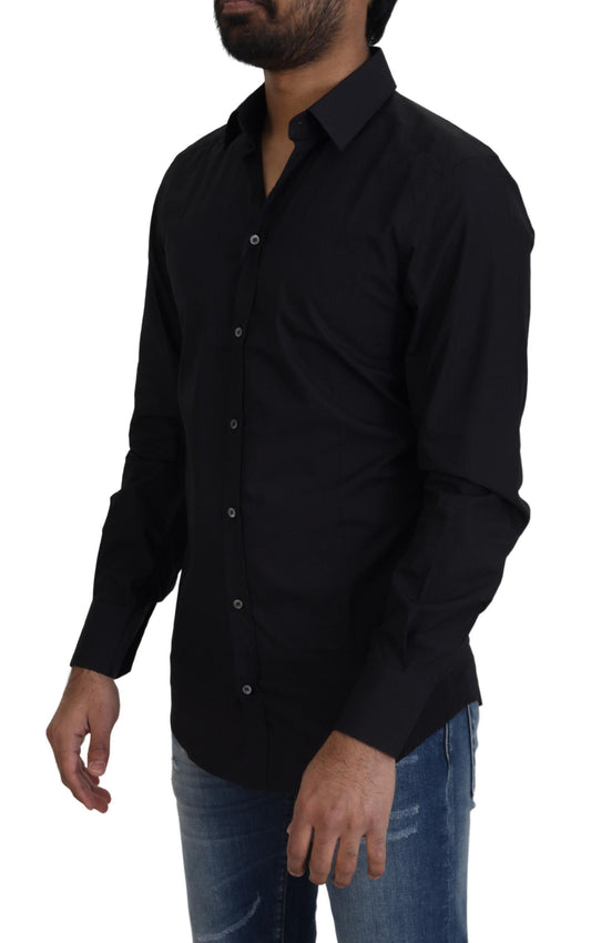 Elegantes Slim Fit Hemd aus schwarzer Baumwolle