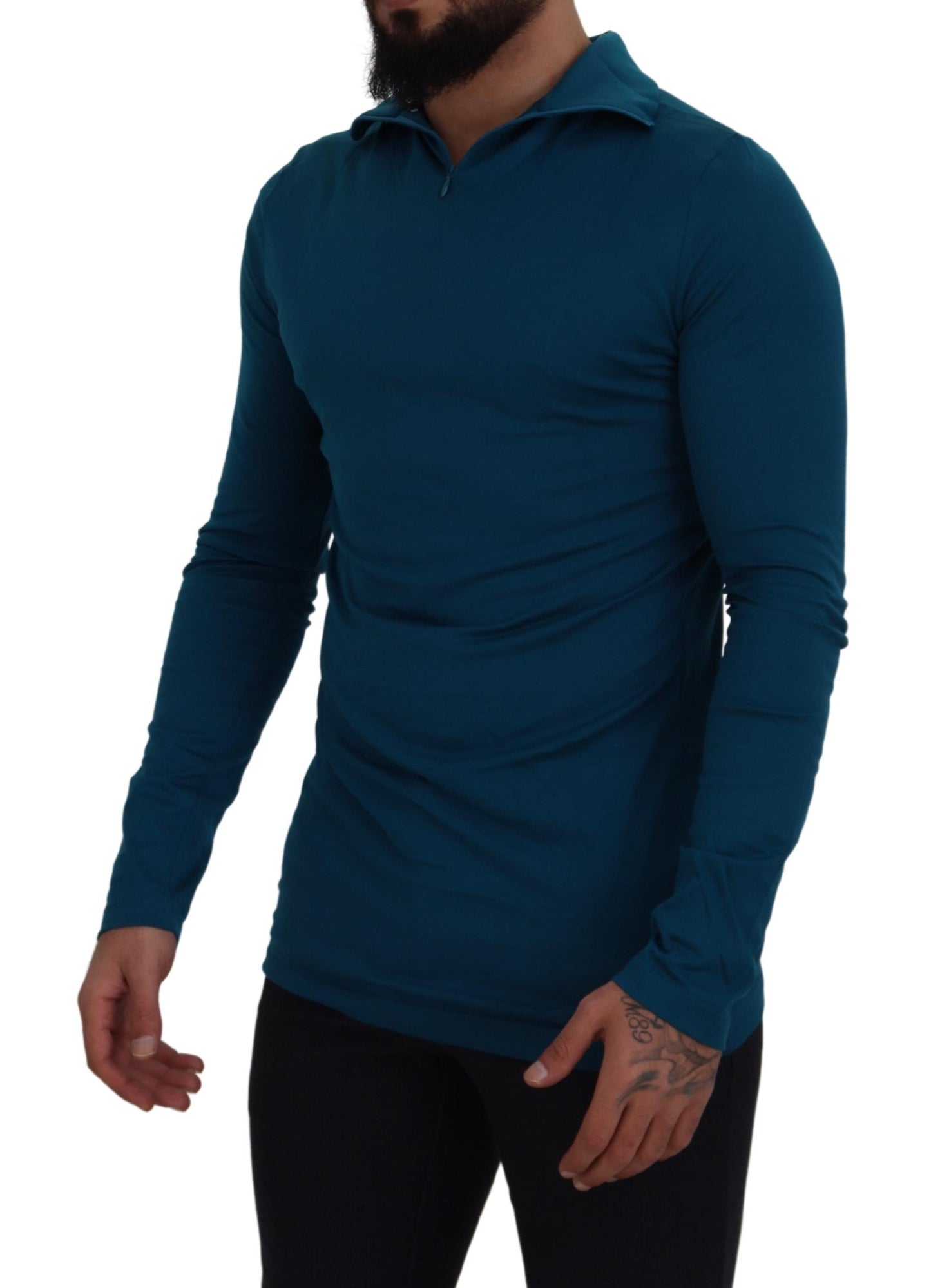 Elegante maglione pullover in cotone blu